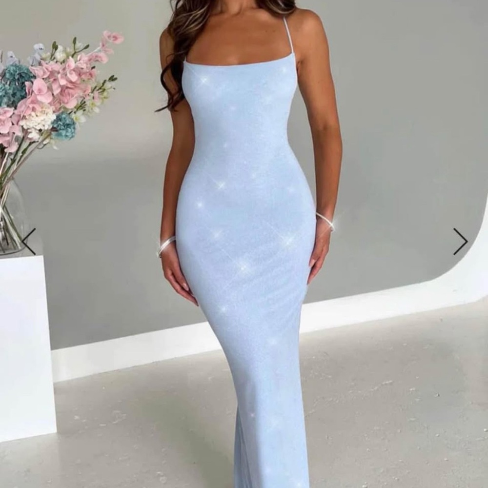 Elegant Blue Spaghetti Strap Dress